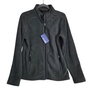 Knoss Women High Loft Fleece Performance Jacket M Gray Zip Minimal Neutral NWT
